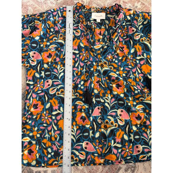 Cleobella Kaitlyn Floral Print Button Front Tassels Organic Cotton Blouse Small - Picture 15 of 16